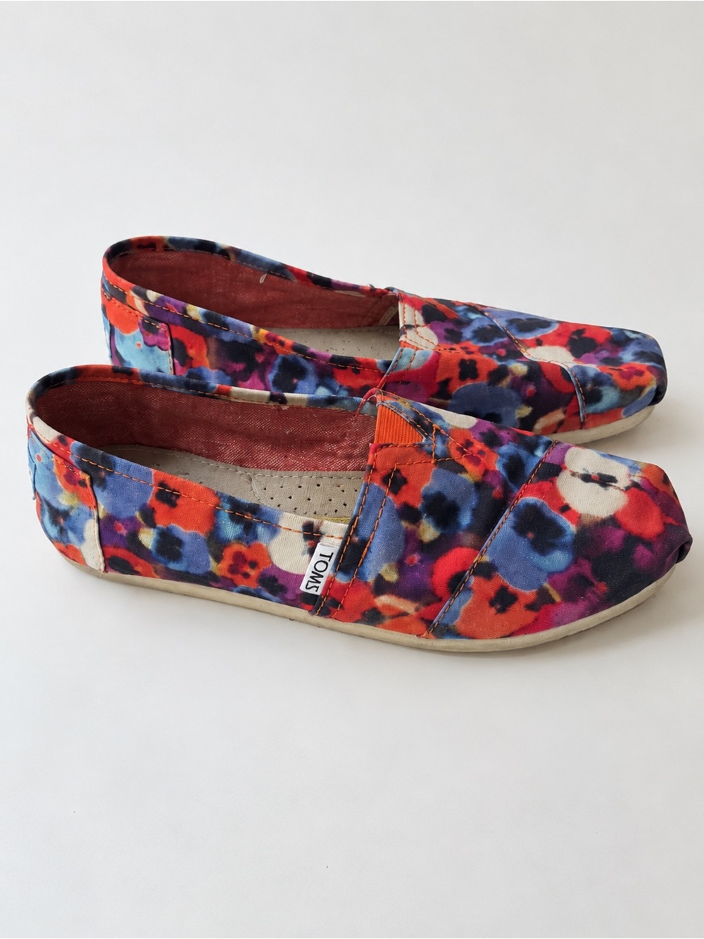 Toms Floral Canvas Slip-On Flats in Red, Purple, Blue Size 9M